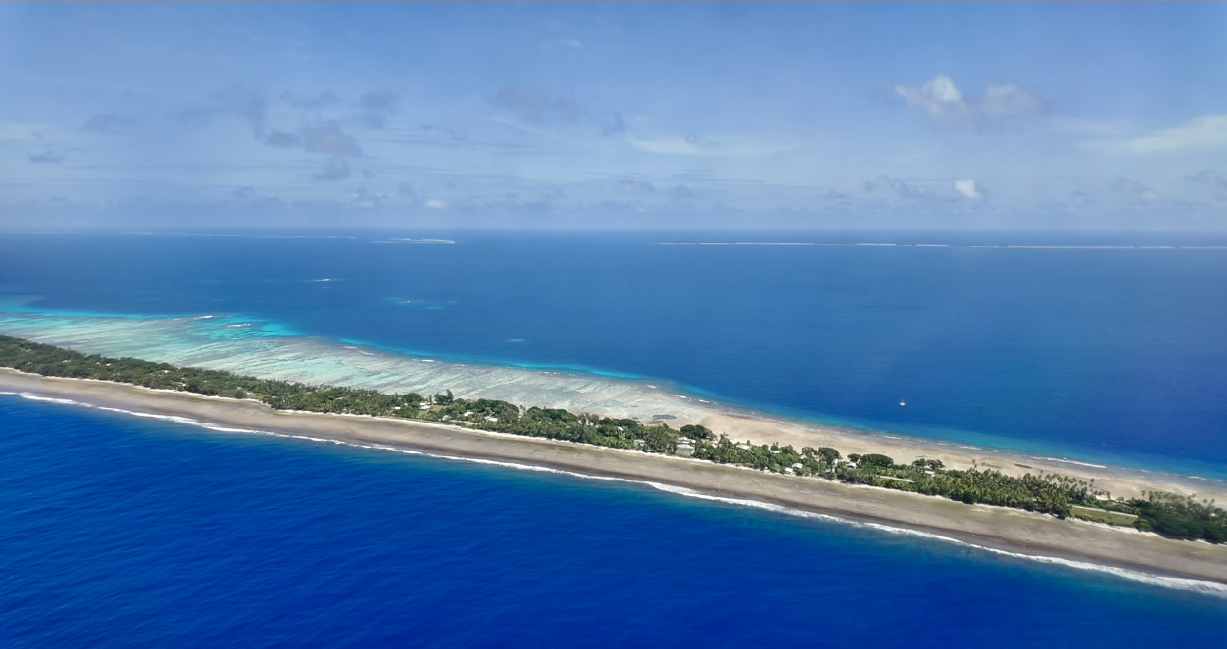 Stunning aerial view of Majuro coral atoll with turquoise lagoon