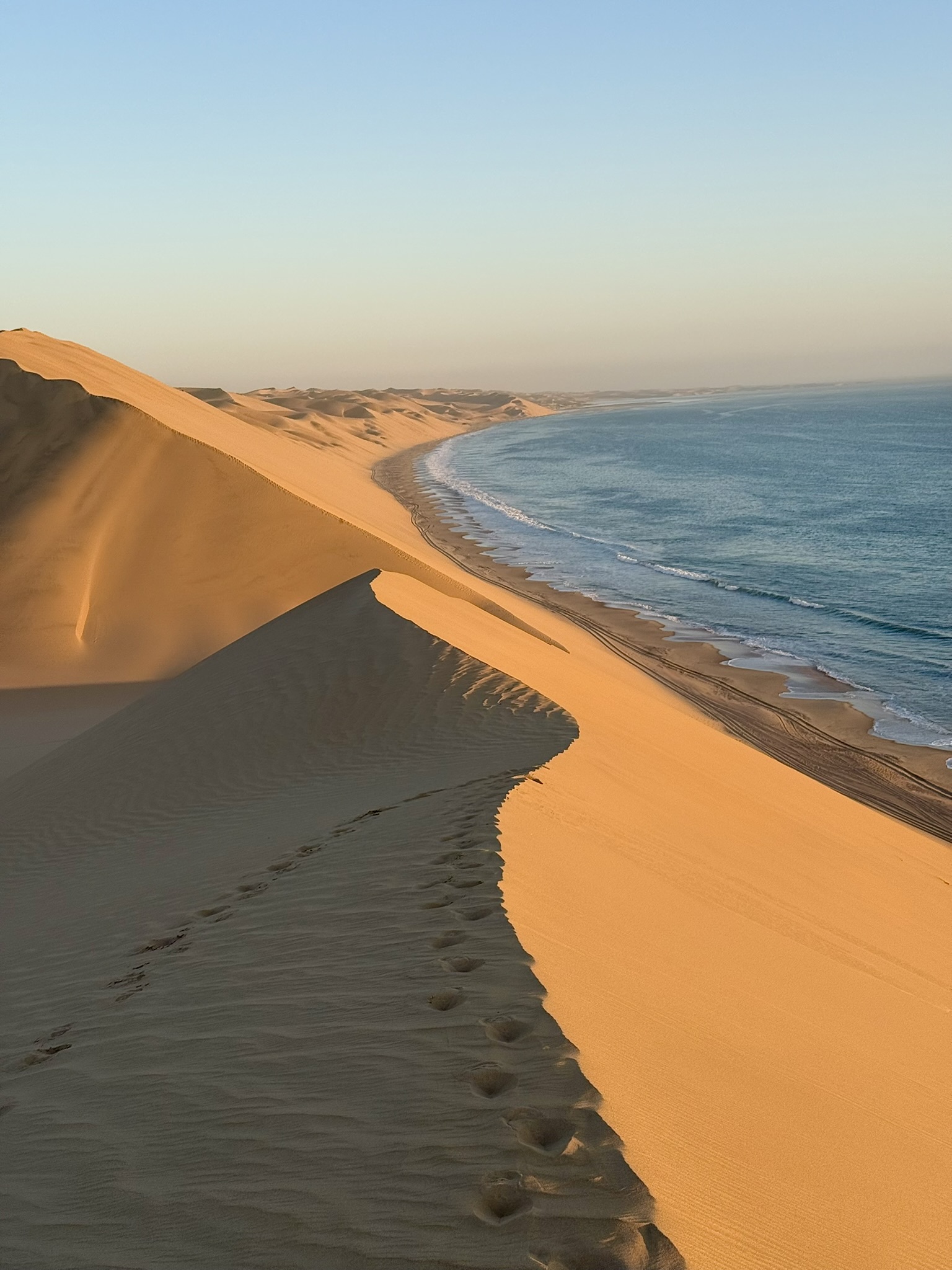 Dramatic sand dunes meeting the Atlantic Ocean at Sandwich Harbour