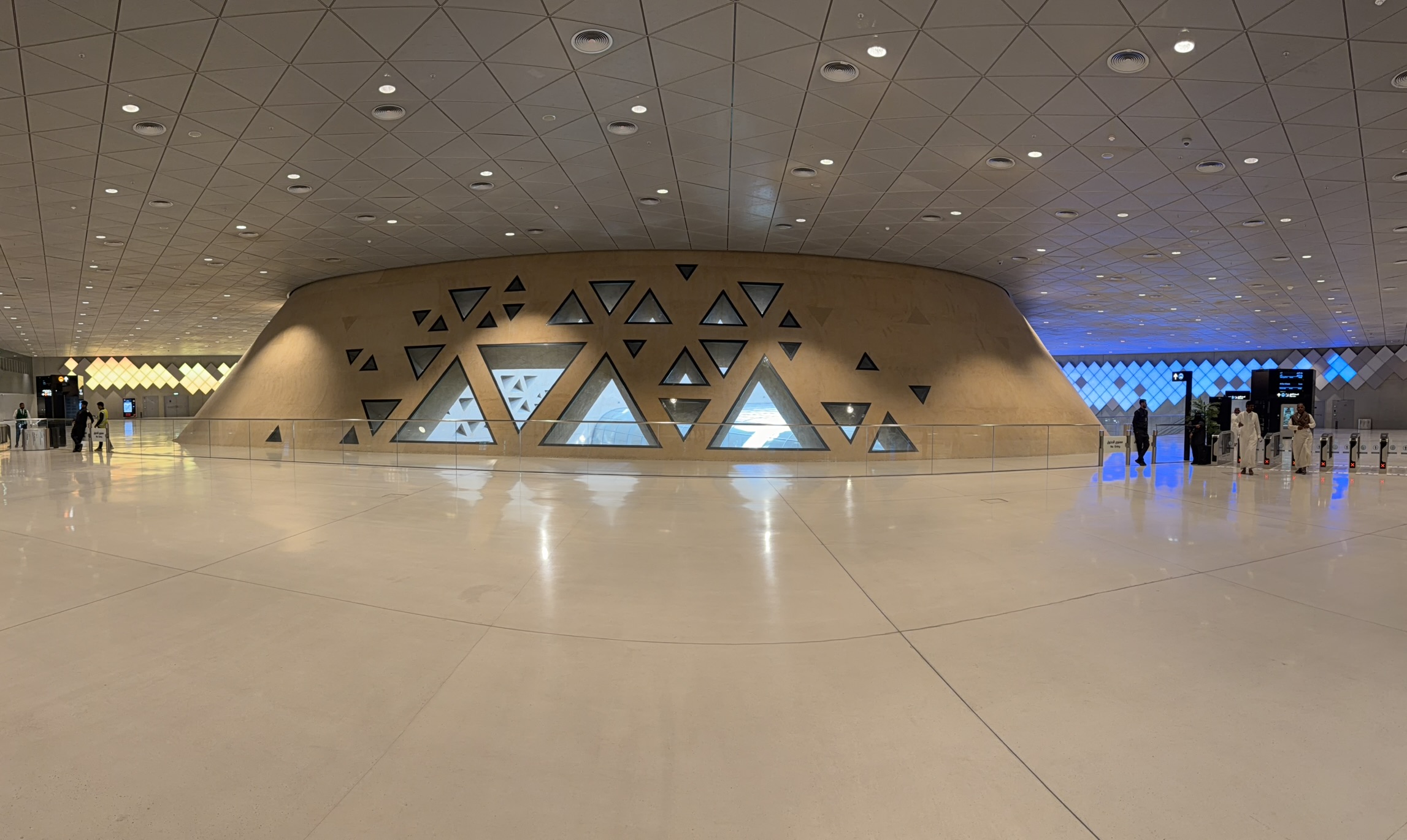 Modern metro station interior with geometric patterns