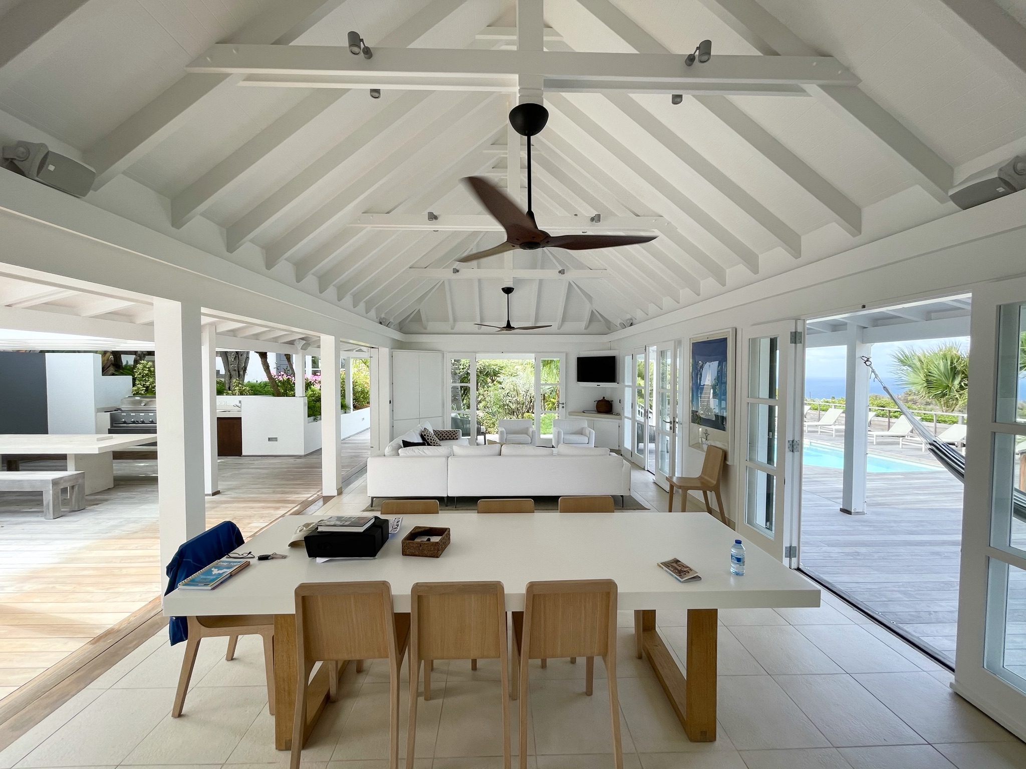 Villa interior with white decor and open floor plan
