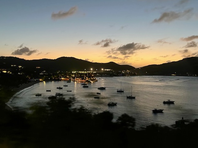 Evening view of the harbor at sunset